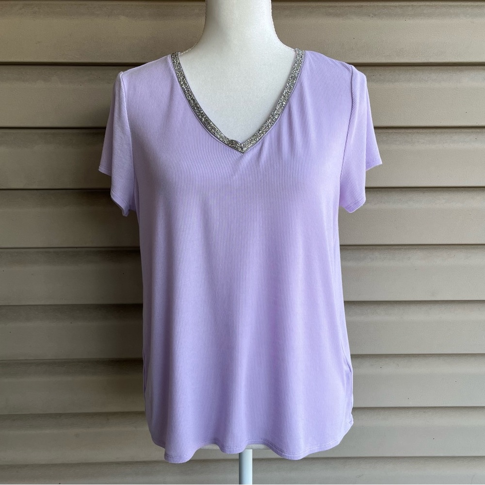 •Jennifer Lopez•  Sparkle V-Neck Ribbed Top - Size Large